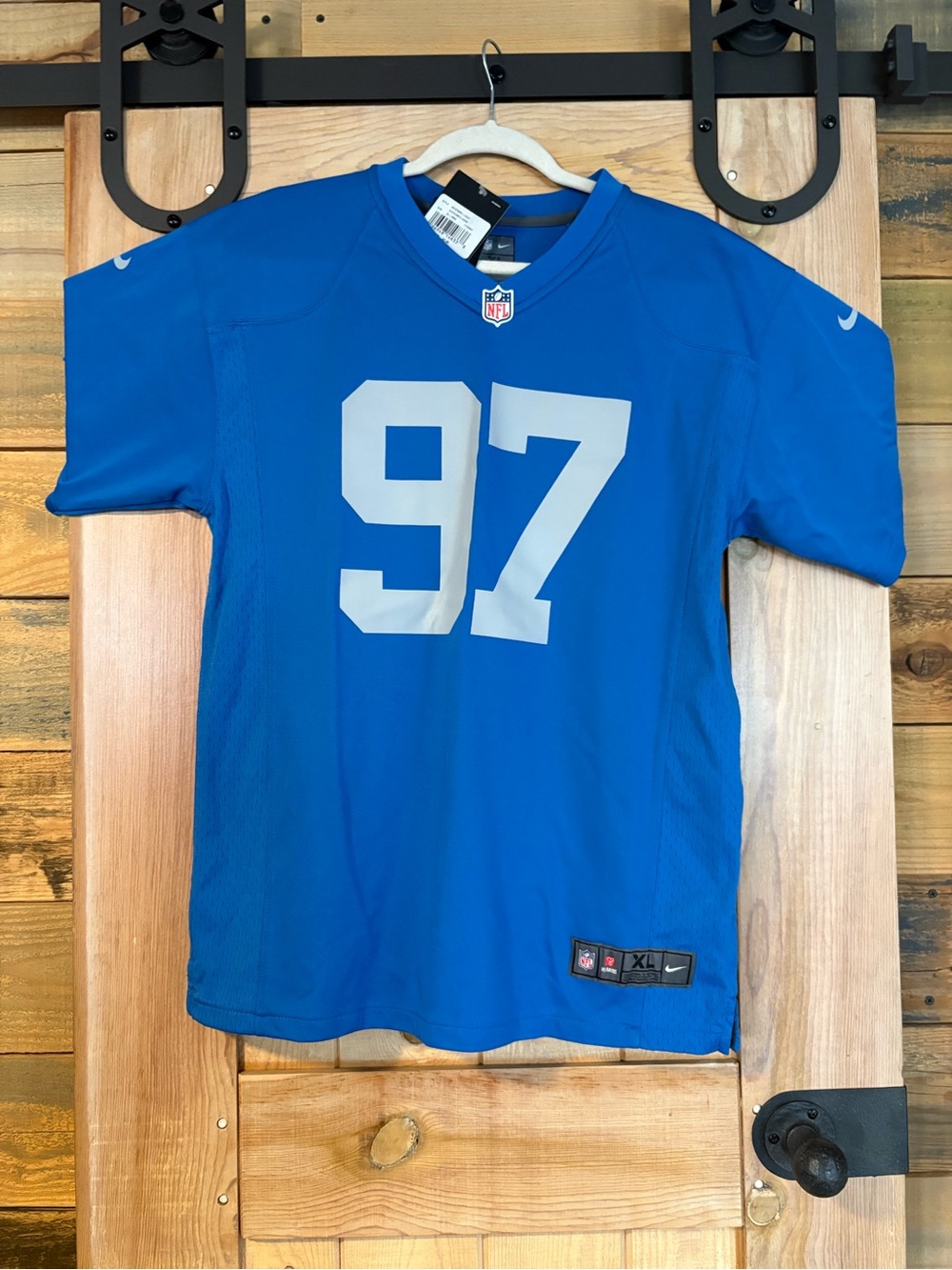 NFL Detroit Lions #97 Aidan Hutchinson Blue Nike XL Football Jersey Label Detail